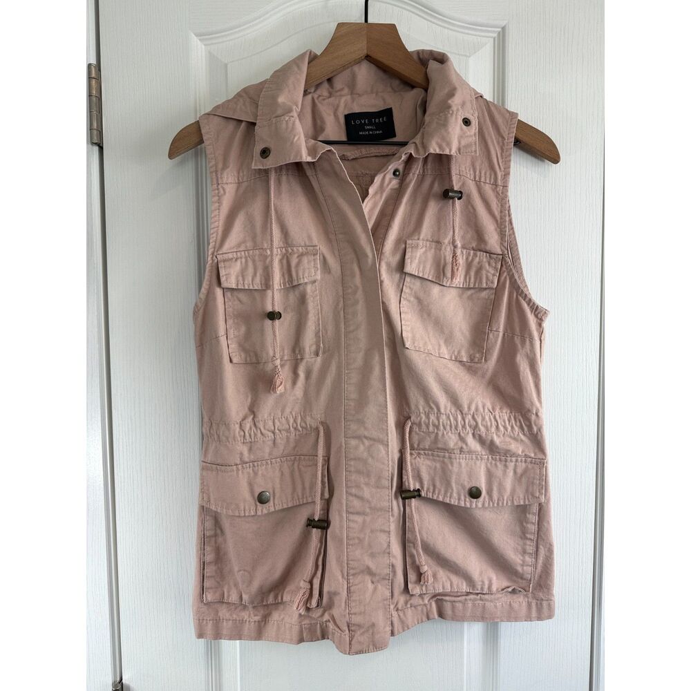 Love Tree Women's Pink Vest Jacket 100% Cotton Hooded Size S Small